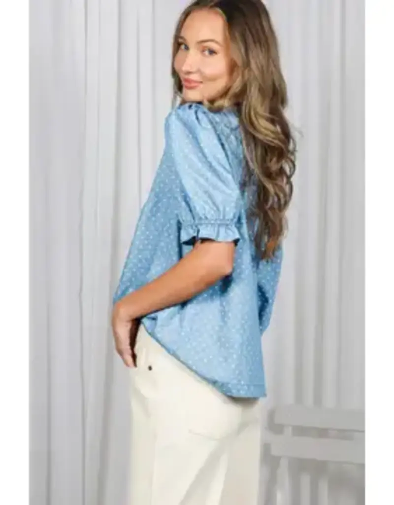 Polka Dot Ruffled Detail Tencel Top