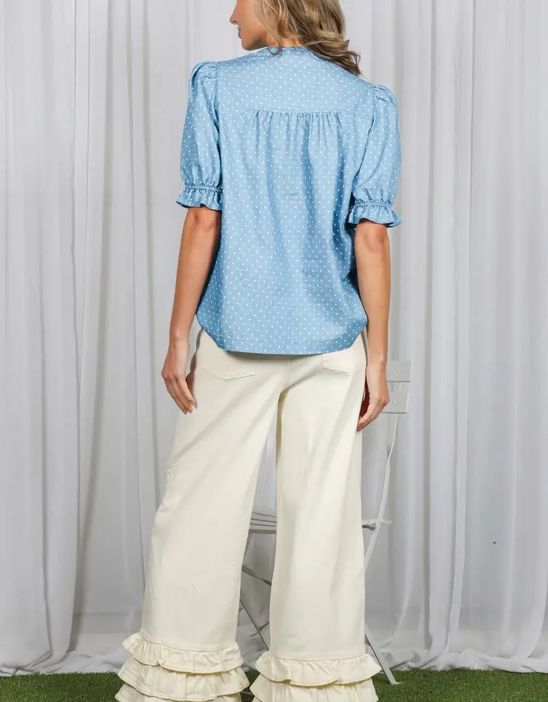 Polka Dot Ruffled Detail Tencel Top