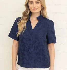 V-Neck Butterfly Jacquard Top