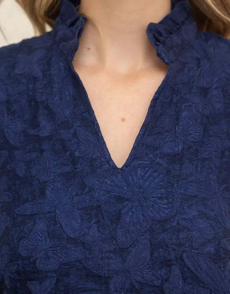 V-Neck Butterfly Jacquard Top