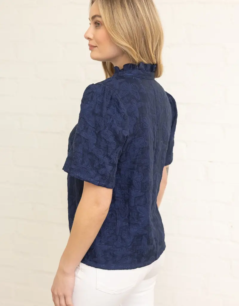 V-Neck Butterfly Jacquard Top