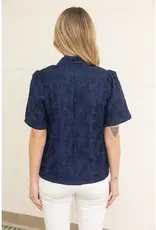 V-Neck Butterfly Jacquard Top