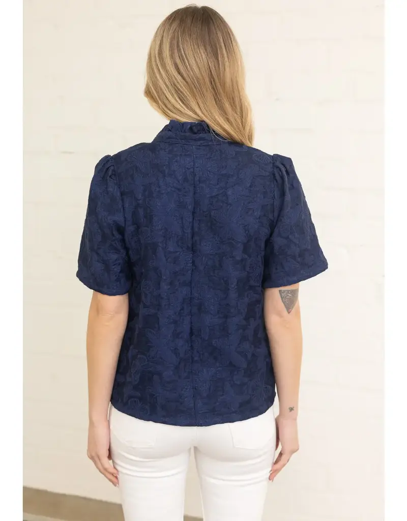 V-Neck Butterfly Jacquard Top