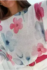 Floral Knit Printed Top - White Multi - Made in Italy
