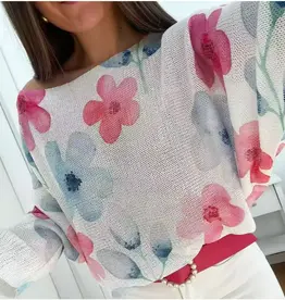 Floral Knit Printed Top - White Multi - Made in Italy