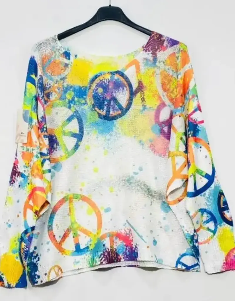 Peace & Love Knit Top - White - ONE SIZE