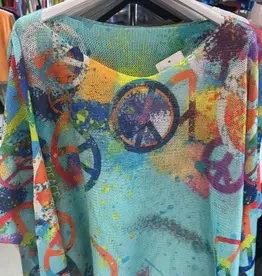 Peace & Love Knit Top - Turquoise - ONE SIZE