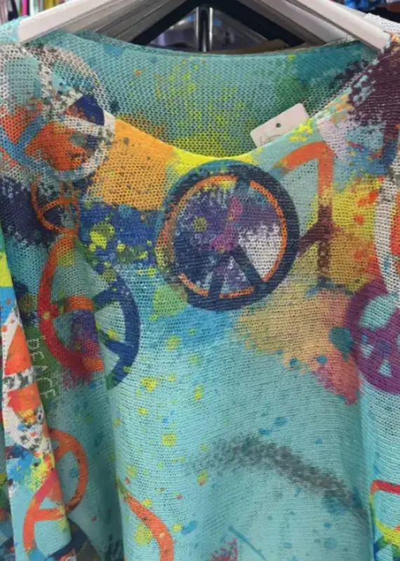 Peace & Love Knit Top - Turquoise - ONE SIZE