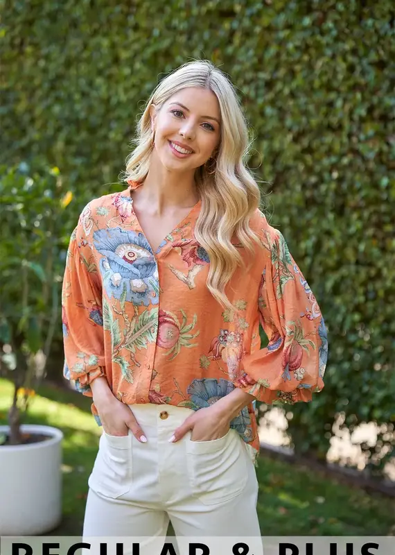 Let's GatherTop with 3/4 Length Gathered Balloon Sleeves (CURVY)