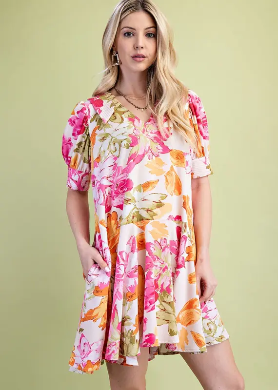 Flo V-Neck Dress with Stitching Details on Collar