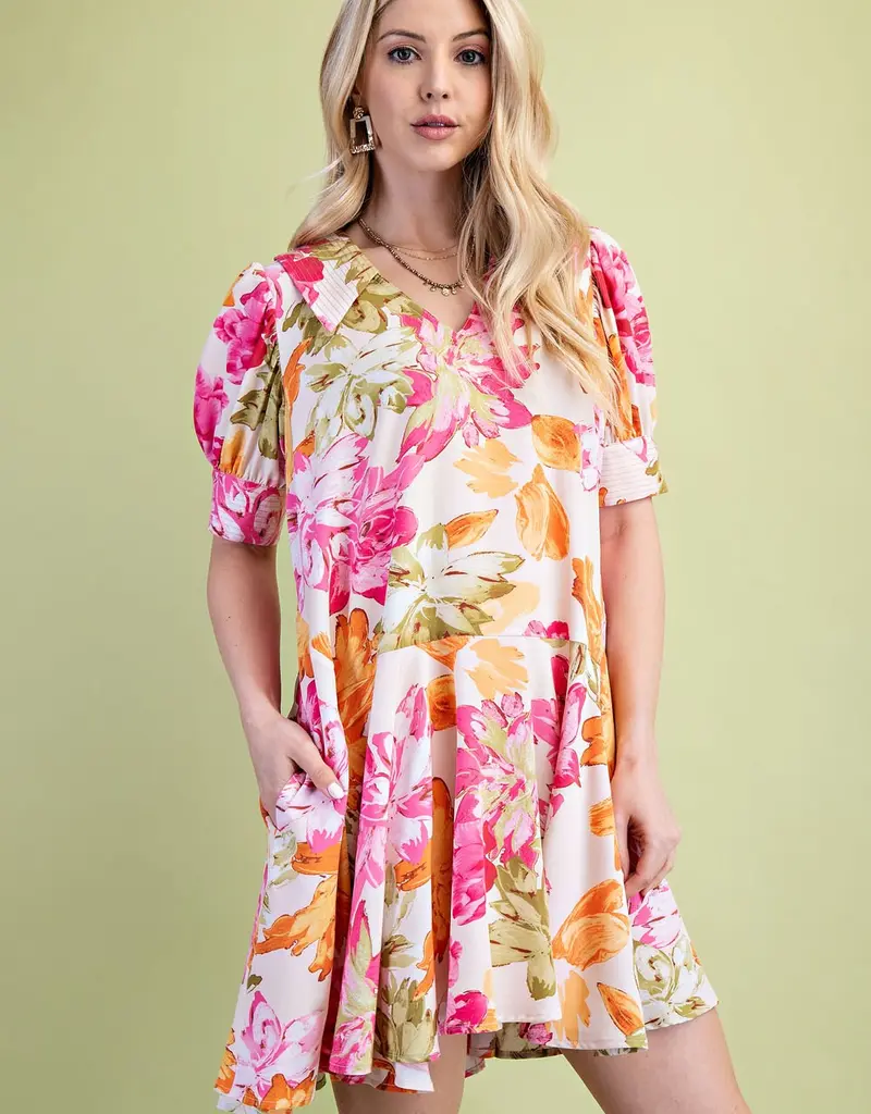 Flo V-Neck Dress with Stitching Details on Collar