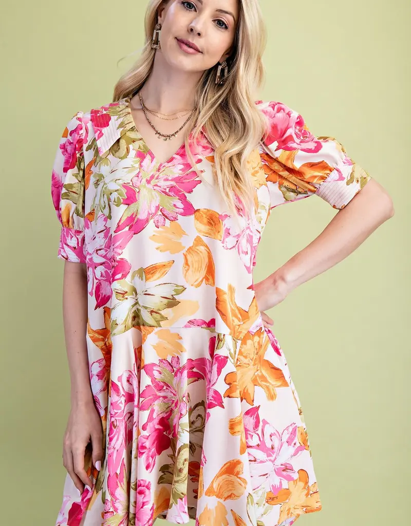 Flo V-Neck Dress with Stitching Details on Collar