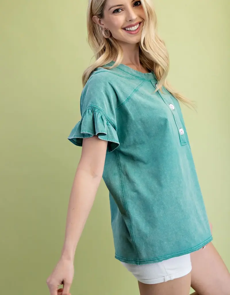 Maddie Mineral Wash Half Button Top