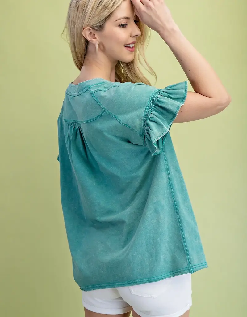 Maddie Mineral Wash Half Button Top