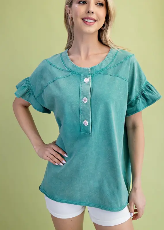 Maddie Mineral Wash Half Button Top