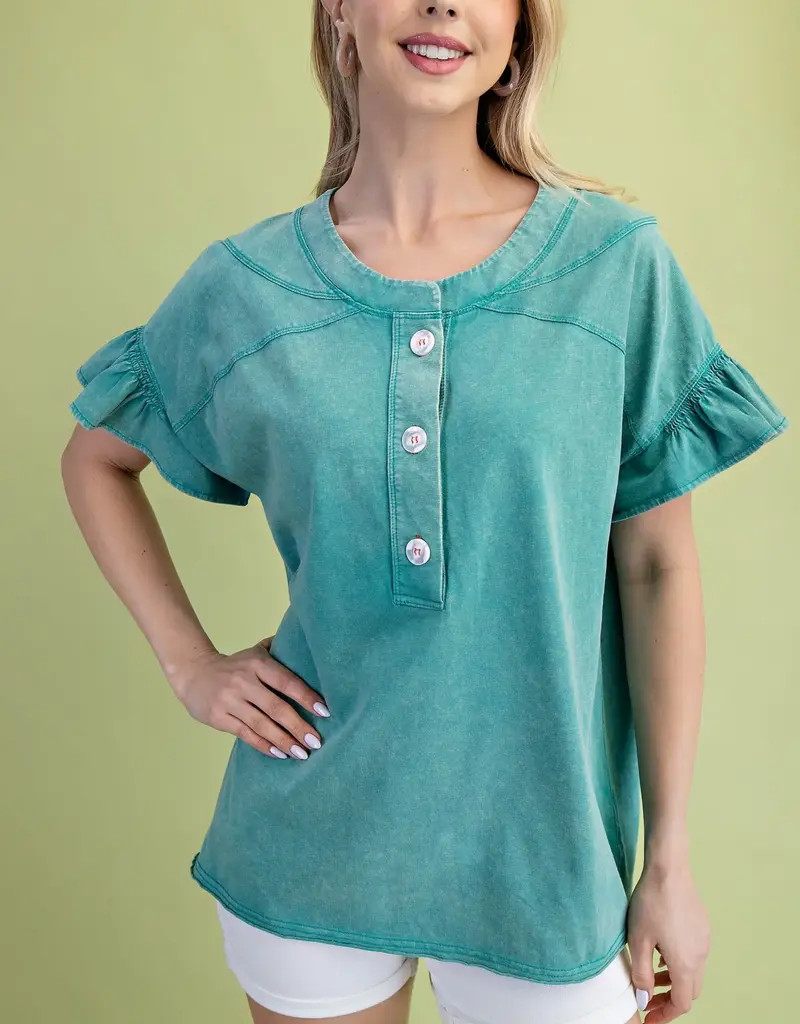 Maddie Mineral Wash Half Button Top