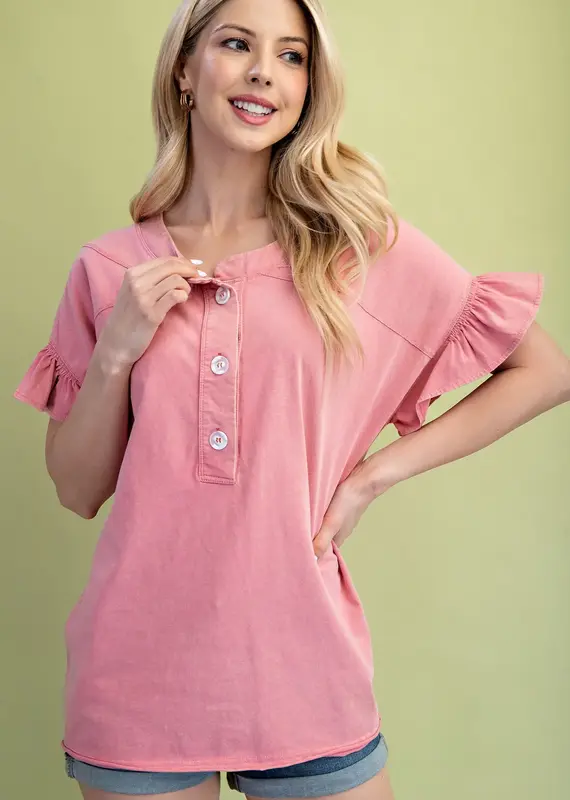 Maddie Mineral Wash Half Button Top