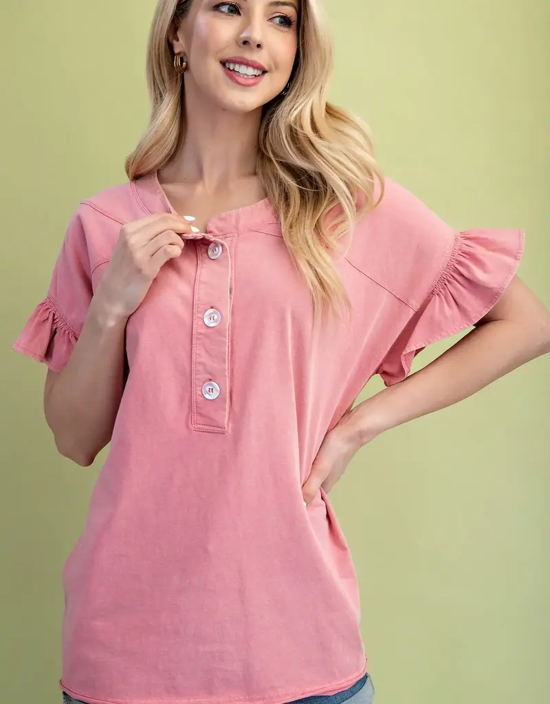 Maddie Mineral Wash Half Button Top