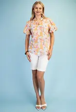 Blossom V-Neck Ruffle Collar Top With Bubble Sleeve