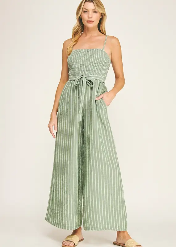 Coastal Stripe Smocked Wide Leg Jumpsuit