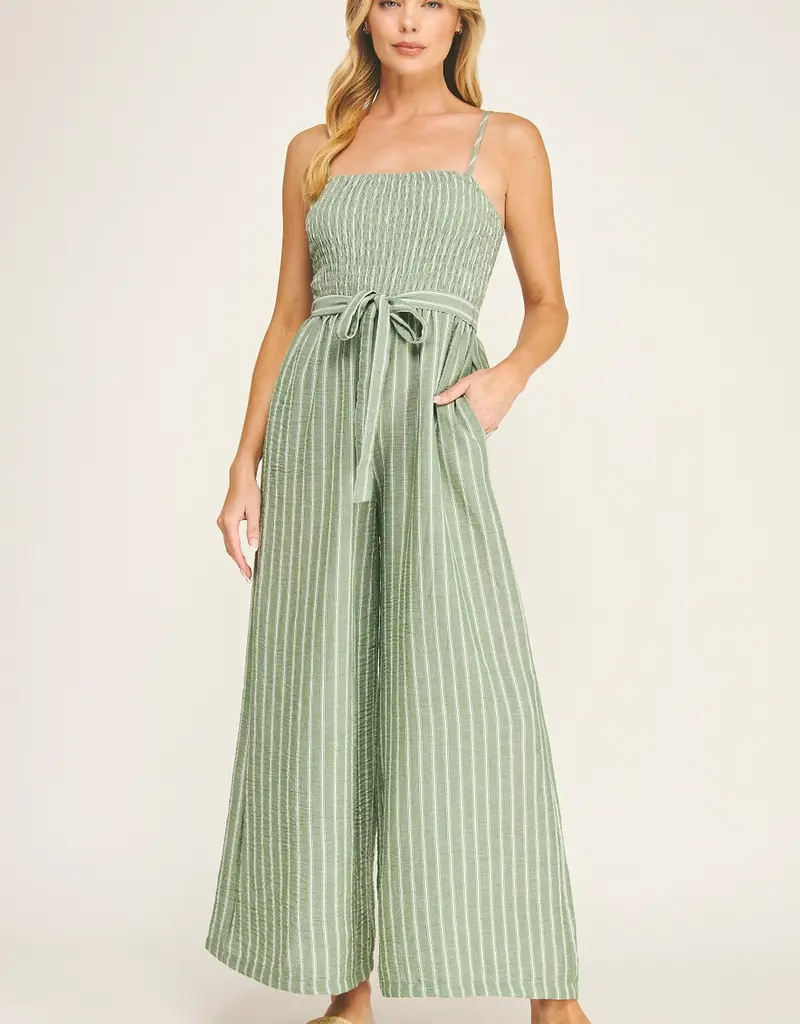 Coastal Stripe Smocked Wide Leg Jumpsuit