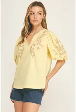 Embroidered Floral Peasant Top With Puff Sleeve