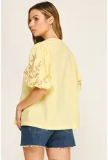 Embroidered Floral Peasant Top With Puff Sleeve