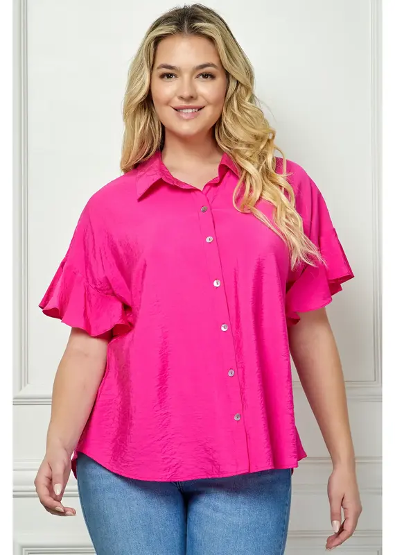 Softly Feminine Ruffle Sleeve Blouse - Available in Hot Pink & Turq