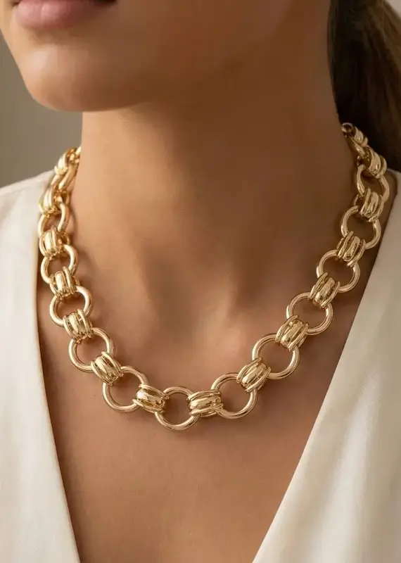 Circle Multi Link Statement Chain Necklace - GOLD