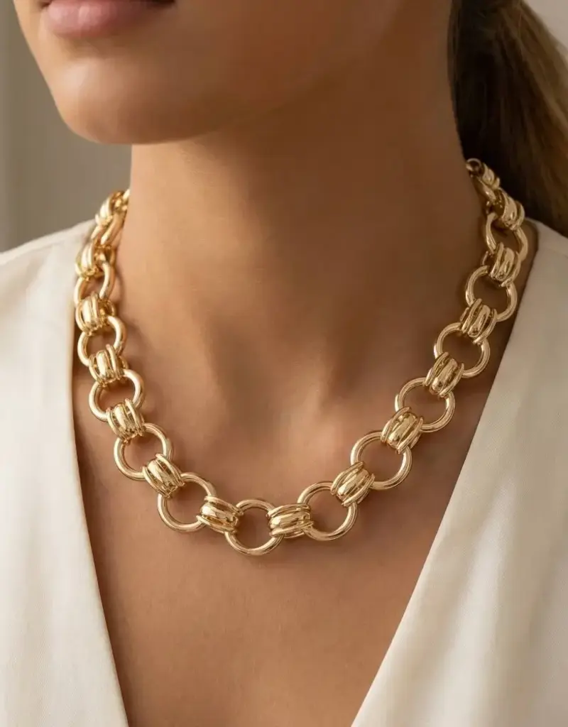 Circle Multi Link Statement Chain Necklace - GOLD