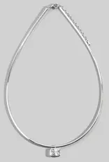 Herringbone Chain Baguette Cz Pendant Necklace - SILVER