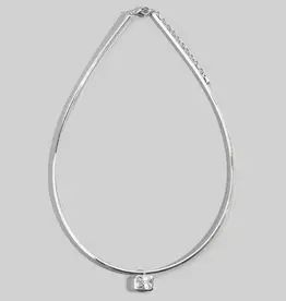 Herringbone Chain Baguette Cz Pendant Necklace - SILVER