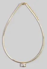 Herringbone Chain Baguette Cz Pendant Necklace - GOLD