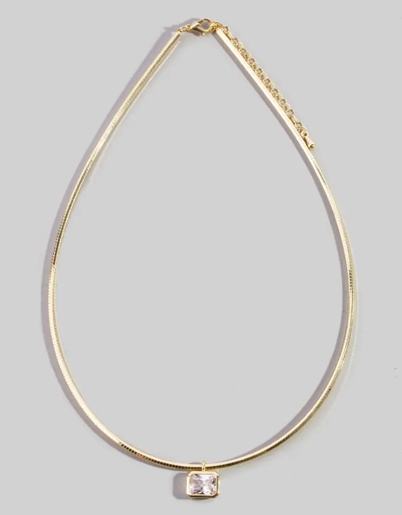 Herringbone Chain Baguette Cz Pendant Necklace - GOLD