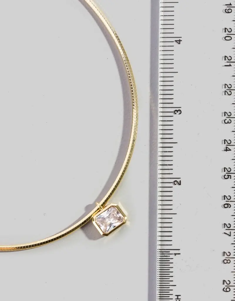 Herringbone Chain Baguette Cz Pendant Necklace - GOLD
