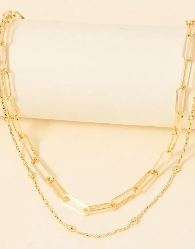 Dainty Mixed Layered Classic Chain Necklace = GOLD