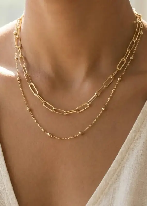 Dainty Mixed Layered Classic Chain Necklace = GOLD