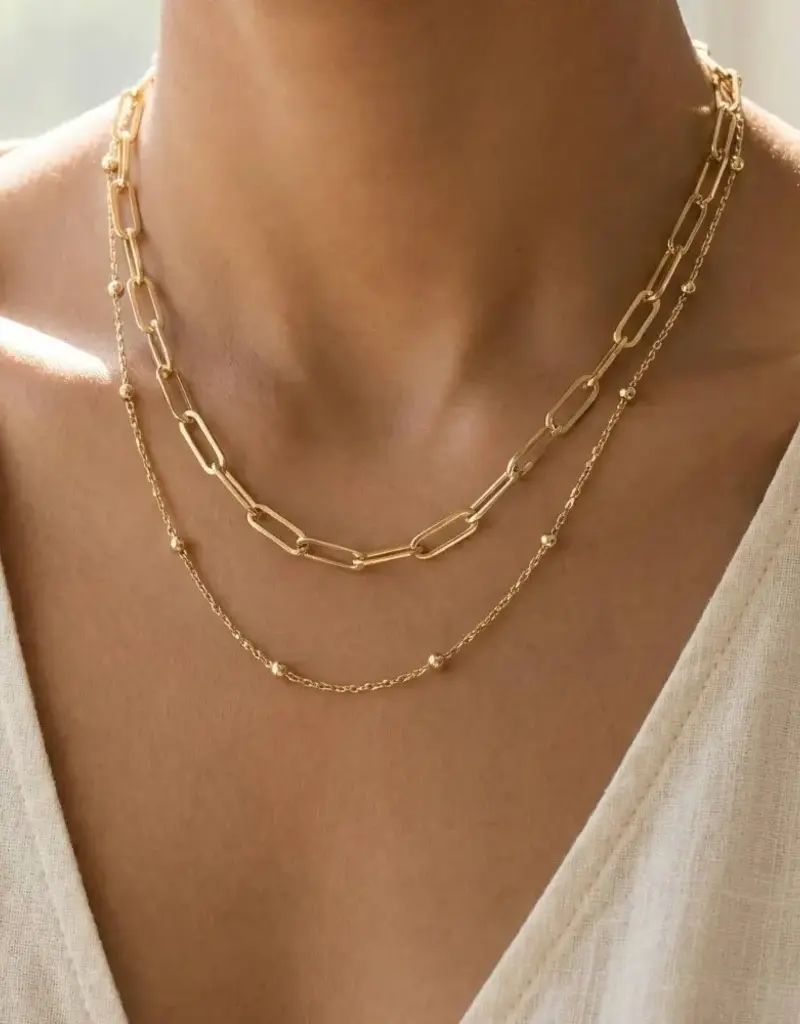 Dainty Mixed Layered Classic Chain Necklace = GOLD