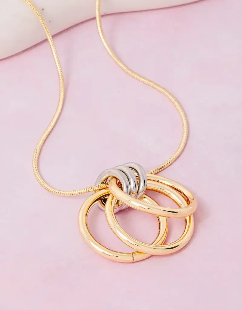 Multi Ring Charms Rope Chain Necklace - Gold/Sliver