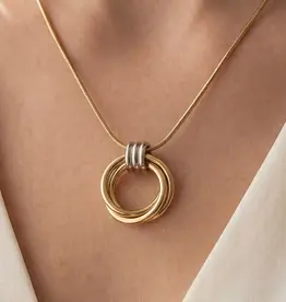 Multi Ring Charms Rope Chain Necklace - Gold/Sliver