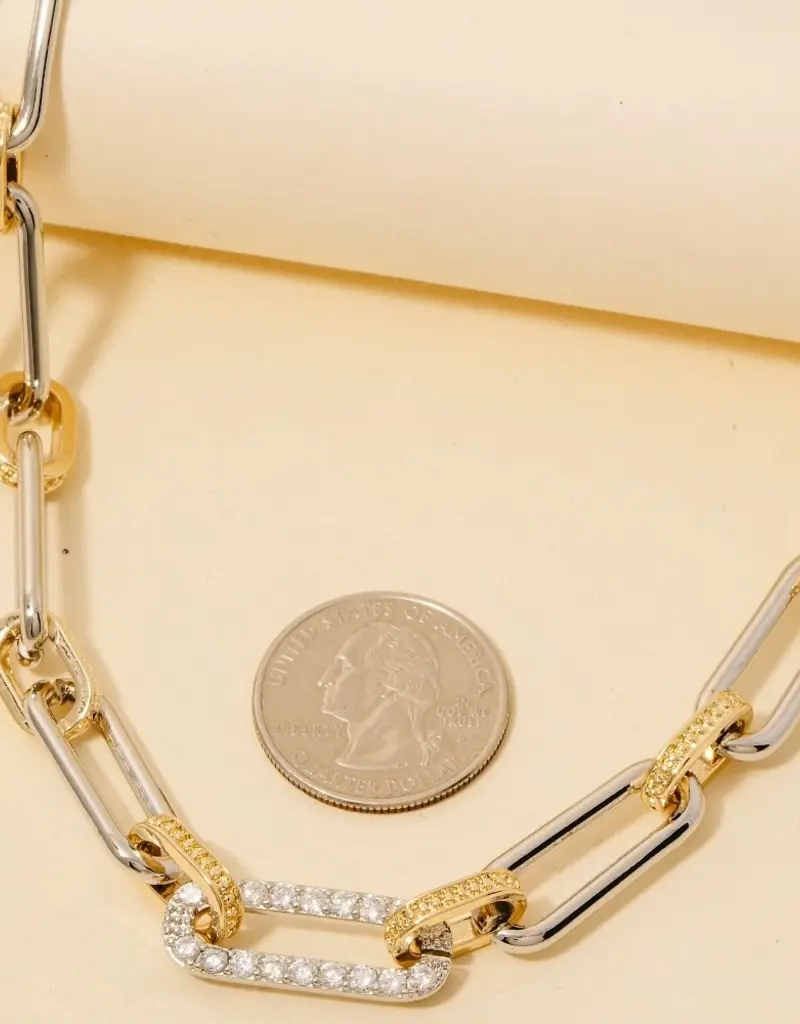 Two Tone Oval Classic Chain Cz Pave Link Classic Chain