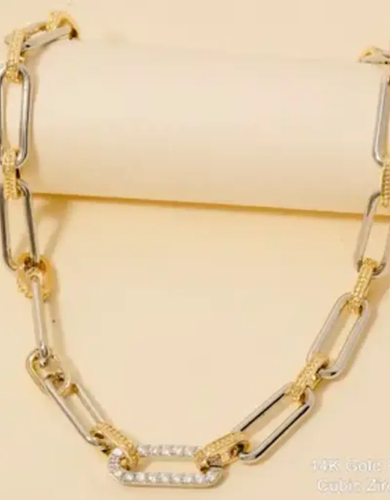 Two Tone Oval Classic Chain Cz Pave Link Classic Chain