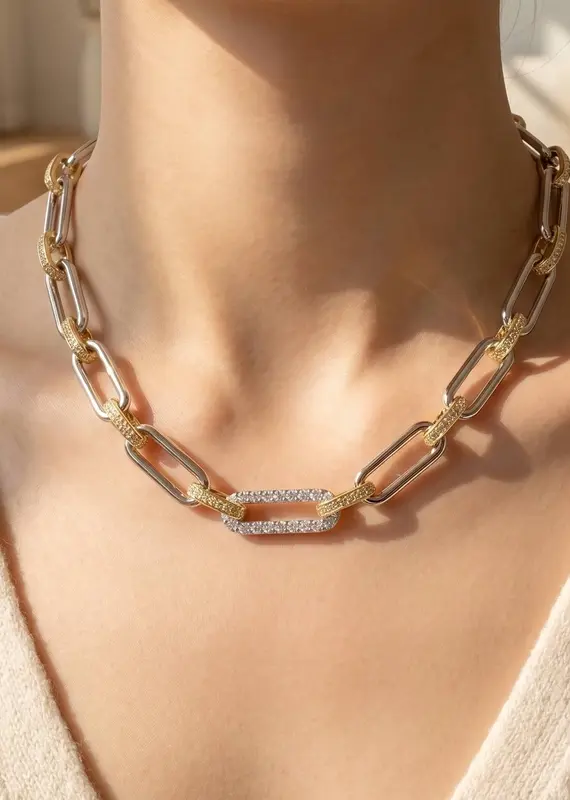 Two Tone Oval Classic Chain Cz Pave Link Classic Chain