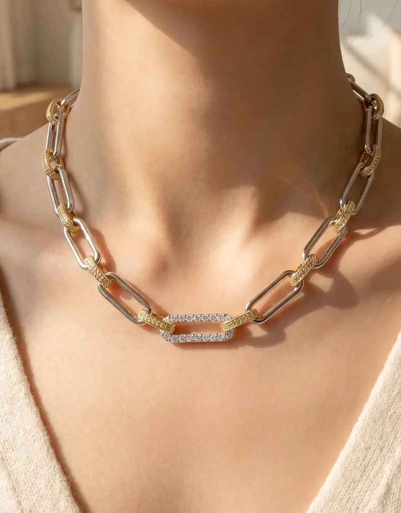 Two Tone Oval Classic Chain Cz Pave Link Classic Chain