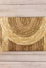 Three Tone Straw Clutch Bag - Beige