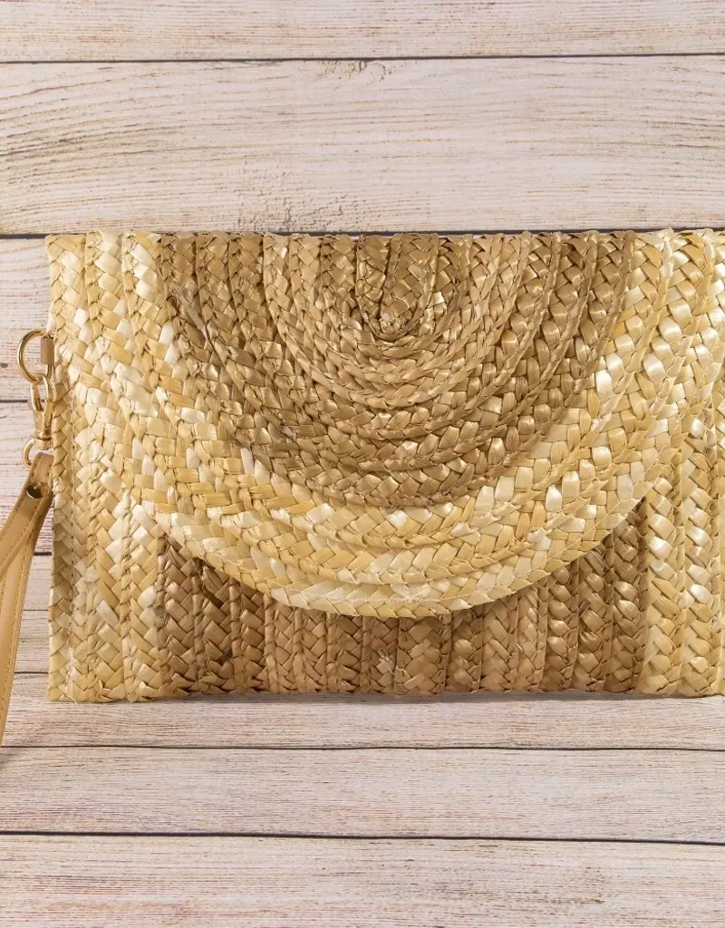 Three Tone Straw Clutch Bag - Beige