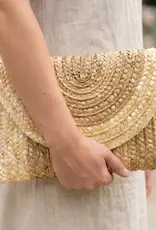 Three Tone Straw Clutch Bag - Beige