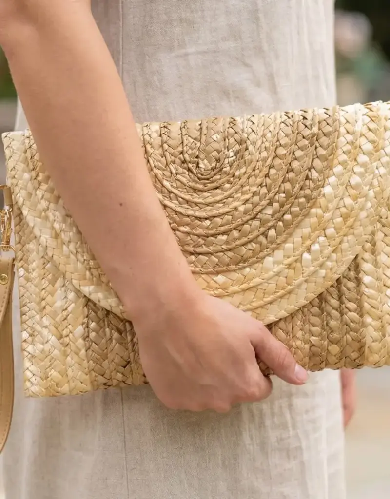 Three Tone Straw Clutch Bag - Beige
