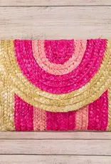 Three Tone Straw Clutch Bag = Pink/Beige