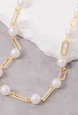 Station Pearl and Oval Chain Necklace
